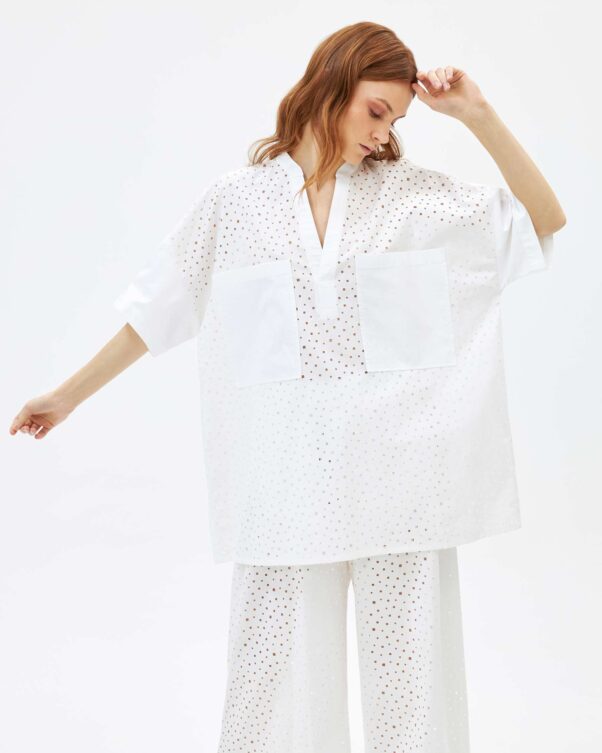 Φαρδιά Μπλούζα σε Διάτρητη Ποπλίνα - 001971730 - Εικόνα 1