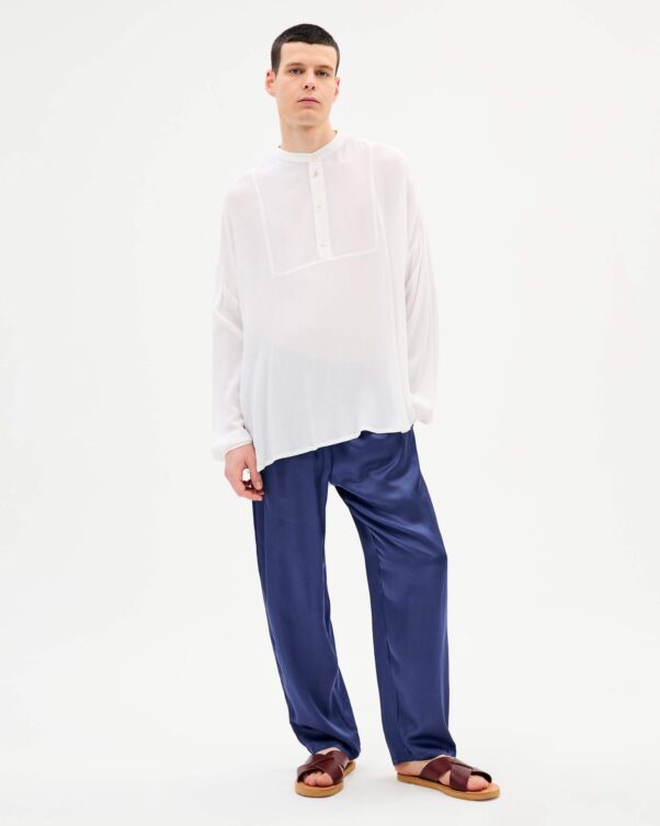 Long-Sleeved Wrinkled Viscose Top - 006011735m - image 2