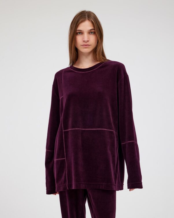 Πολύ Φαρδιά Βελούδινη Μπλούζα με Κοψιές - 001301746 - Εικόνα 1