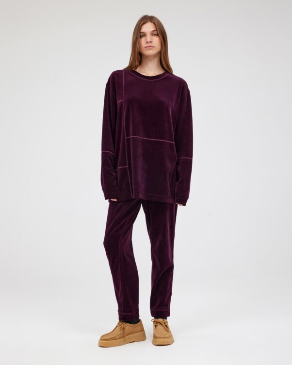 Πολύ Φαρδιά Βελούδινη Μπλούζα με Κοψιές - 001301746 - Εικόνα 2