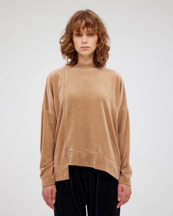 Φαρδιά Βελούδινη Μπλούζα με Κοψιές - 001301749 - Εικόνα 1