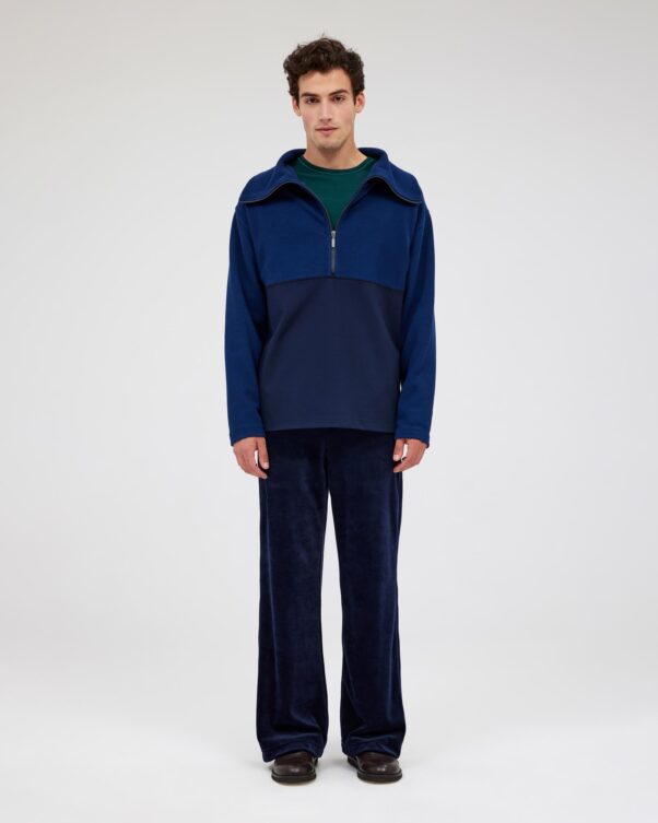 Textured Ribbed Cotton Top with Oversized Collar - 001981753m - image 2