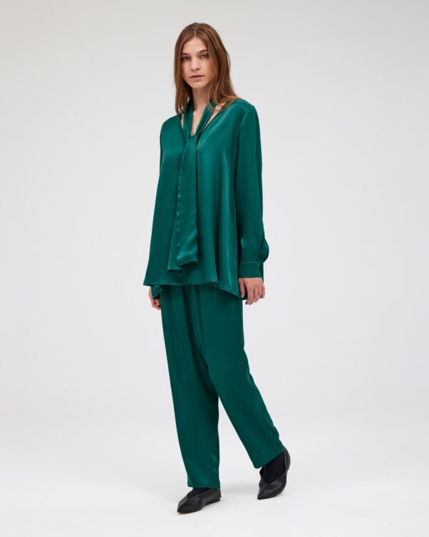 Loose Satin Top with Scarf - 006111762 - image 2