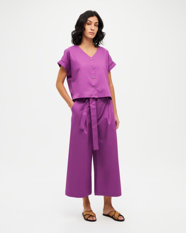 Κοντό Πουκάμισο σε Ποπλίνα Με V - 001092903 - Εικόνα 2