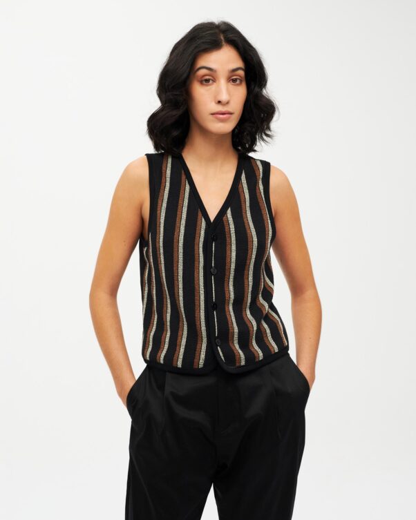 Κοντό Ριγέ Γιλέκο με V - 003012017 - Εικόνα 1