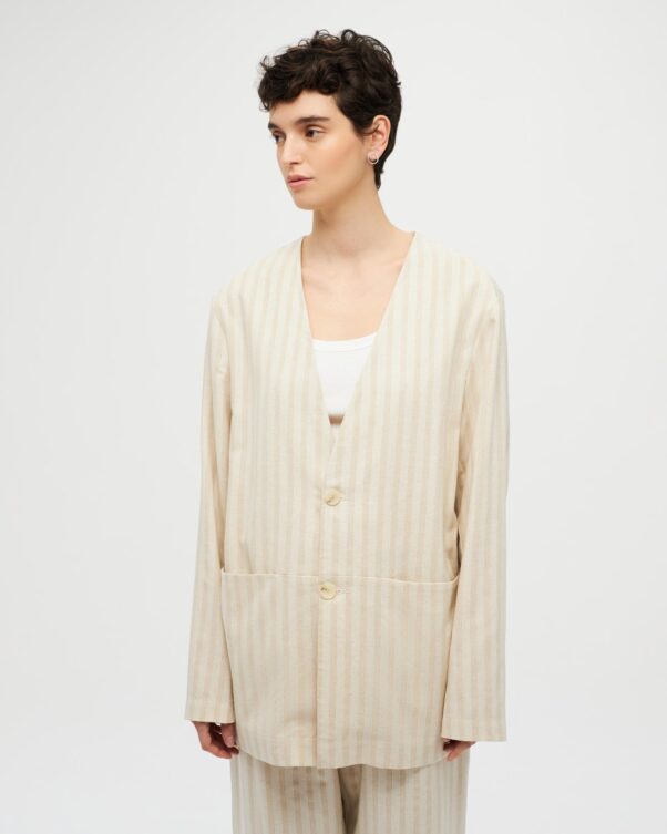Ριγέ Σακάκι σε Λινό-Βαμβάκι σε V - 005312810 - Εικόνα 1