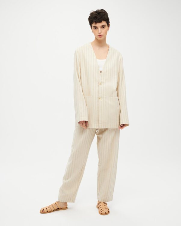 Ριγέ Σακάκι σε Λινό-Βαμβάκι σε V - 005312810 - Εικόνα 2