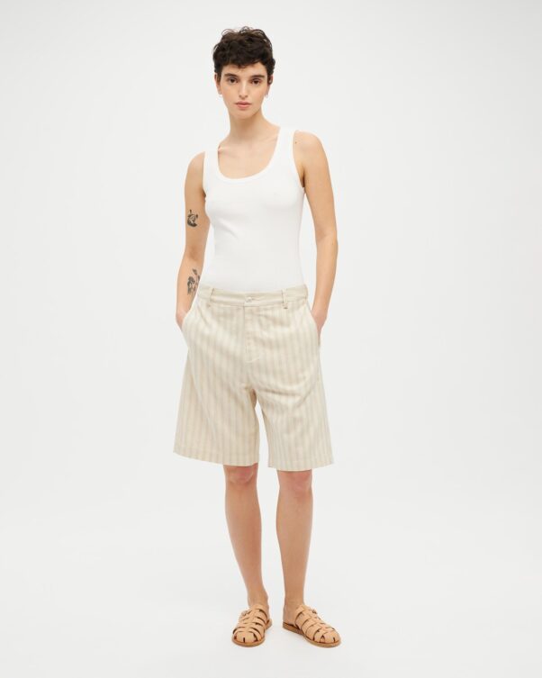 Ριγέ Βερμούδα σε Λινό-Βαμβάκι - 005313357 - Εικόνα 1