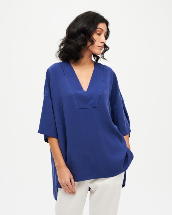 Φαρδιά Ασύμμετρη Lyocell Μπλούζα - 006661784 - Εικόνα 1