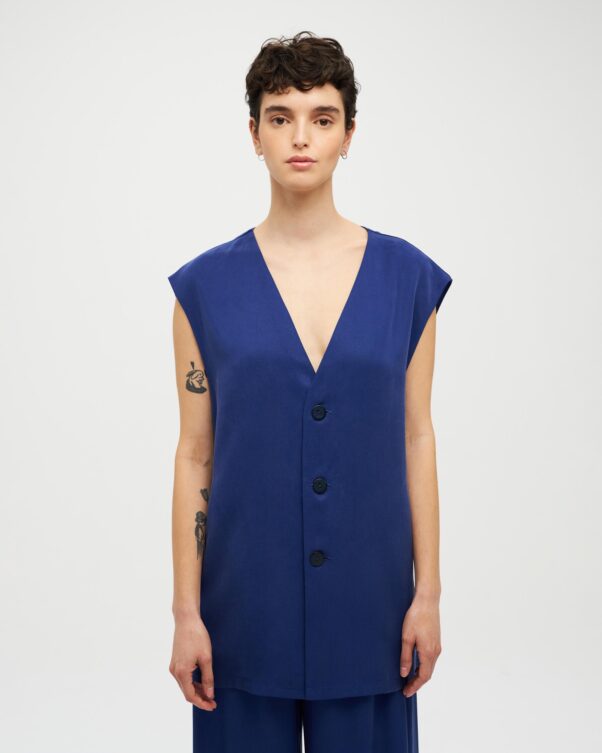 Μακρύ lyocell γιλέκο με V - 006662014 - Εικόνα 1