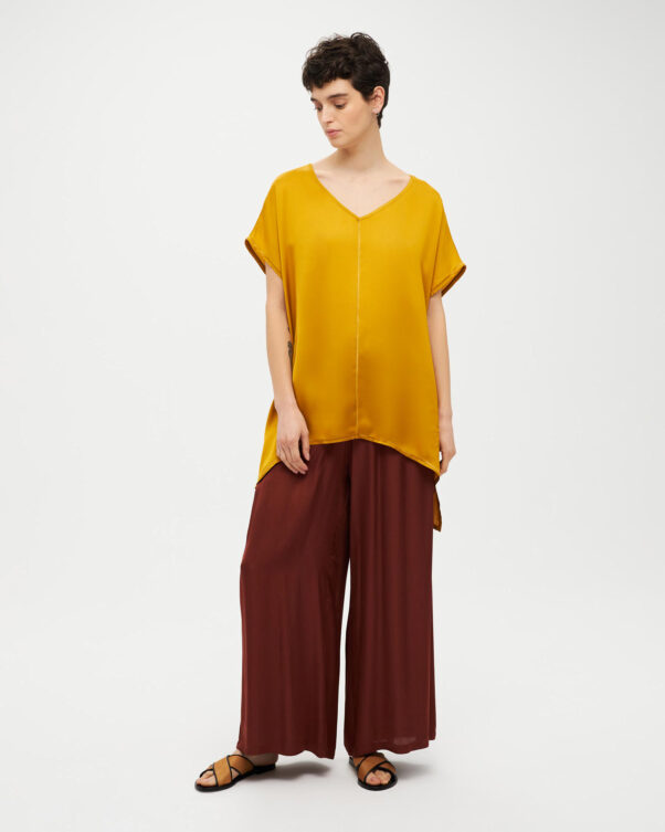 Πολύ Φαρδιά Σατέν Ασύμμετρη Μπλούζα - 006751779 - Εικόνα 2