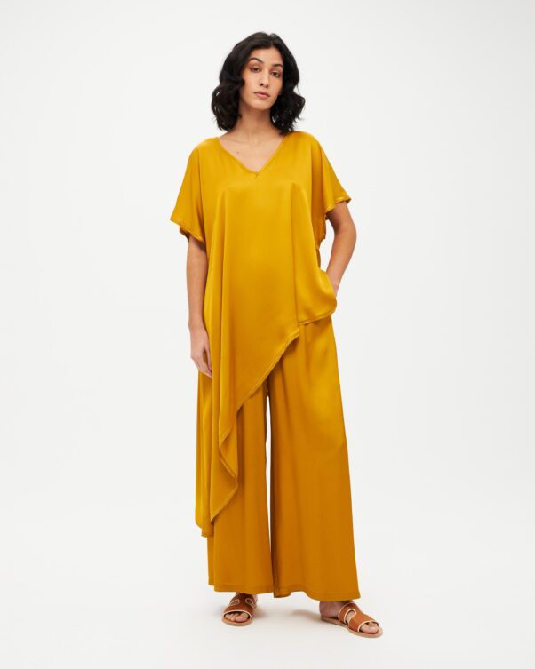 Ασύμμετρη Πολύ Φαρδιά Σατέν Μπλούζα - 006751781 - Εικόνα 1