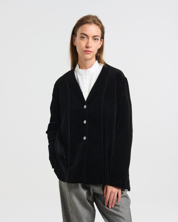 Βελούδινη Φαρδιά Ασύμμετρη Ζακέτα - 001302812 - Εικόνα 1