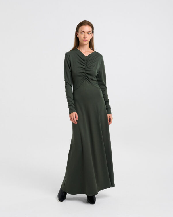 Μακρύ Φόρεμα με V και Σούρες σε Βισκόζη - 006386057 - Εικόνα 1