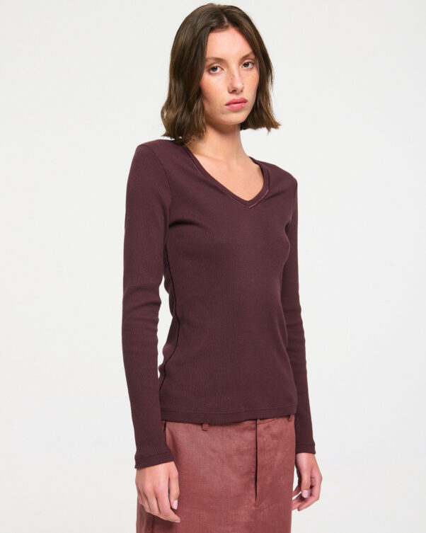 Βαμβακερή Ριπ Μπλούζα με V - 001011002 - Εικόνα 1