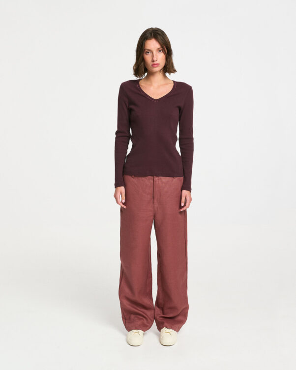 Βαμβακερή Ριπ Μπλούζα με V - 001011002 - Εικόνα 2