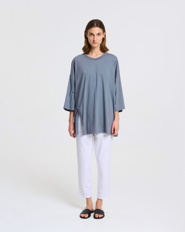 Πολύ Φαρδιά Βαμβακερή Μπλούζα με V - 001021813 - Εικόνα 2