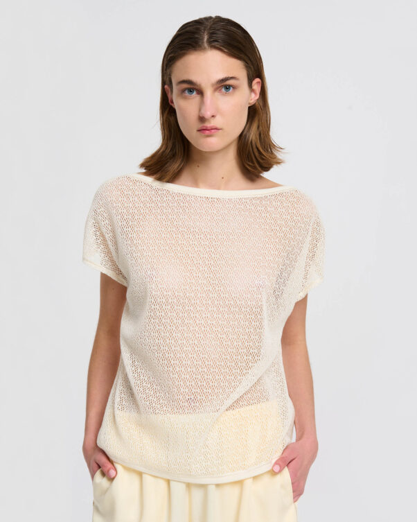 Cotton Lace Mesh Top with Boatneck - 001231817 - image 1