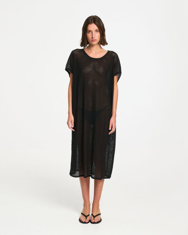 Cotton Lace Mesh Dress with Boatneck - 001235353 - image 1