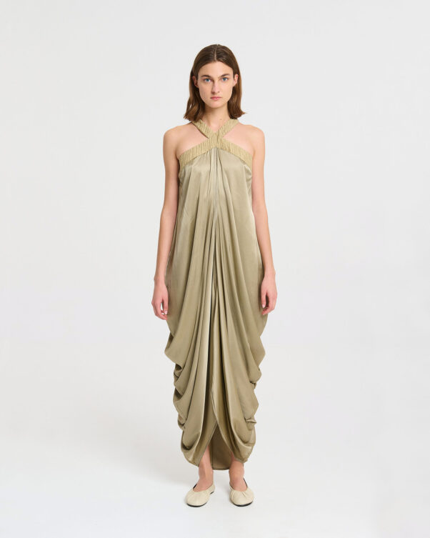 Ελαστικό Σατέν Φόρεμα με Ντραπέ Πλαϊνά - 005436074 - Εικόνα 1