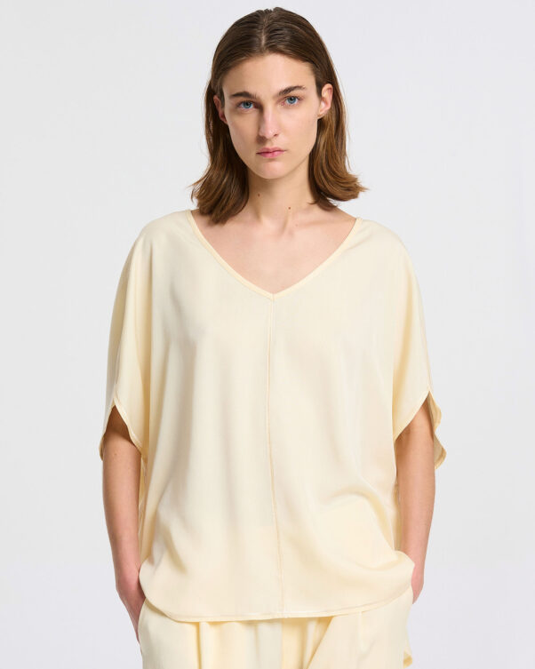 Ασύμμετρη Lyocell Μπλούζα με V - 006661831 - Εικόνα 1