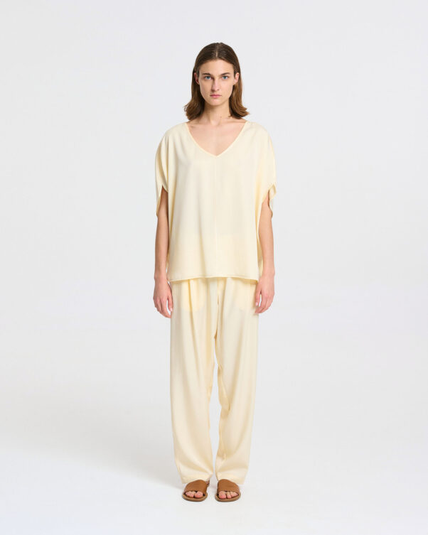 Ασύμμετρη Lyocell Μπλούζα με V - 006661831 - Εικόνα 2