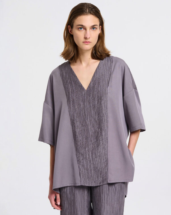 Φαρδιά Lyocell Μπλούζα με V - 006661832 - Εικόνα 1