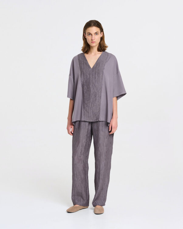 Φαρδιά Lyocell Μπλούζα με V - 006661832 - Εικόνα 2