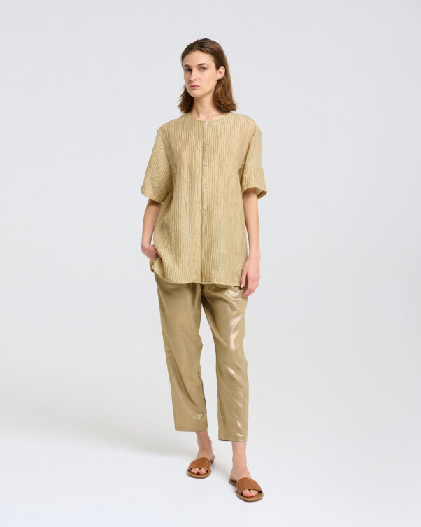 Πουκάμισο Λαιμόκοψη σε Τσαλακωτό Ύφασμα - 006762913 - Εικόνα 2