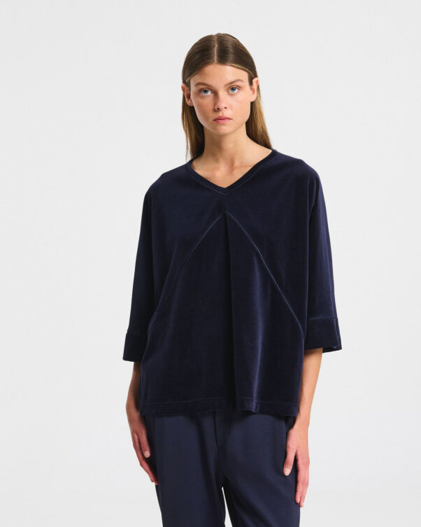 Βελούδινη Μπλούζα με V Λαιμό - 001301833 - Εικόνα 1