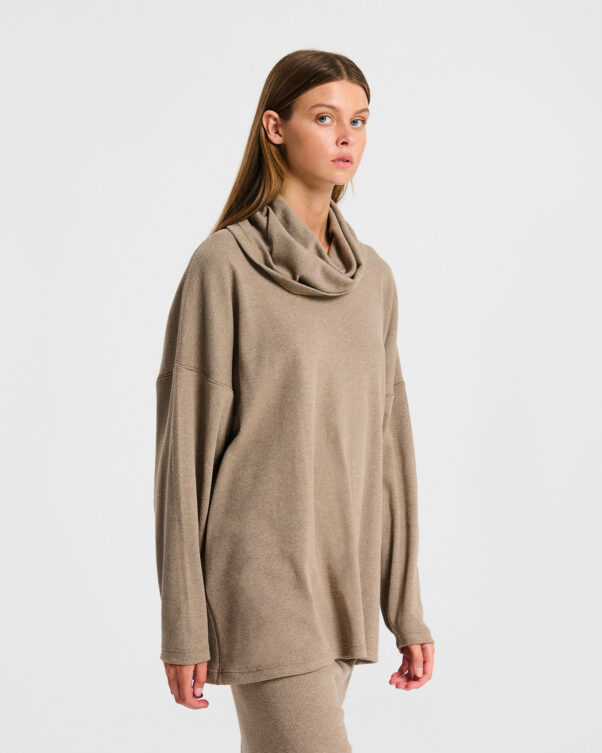 Βαμβακερή Ριπ Μπλούζα με Ξεχυλωτό Γιακά - 001361090 - Εικόνα 1