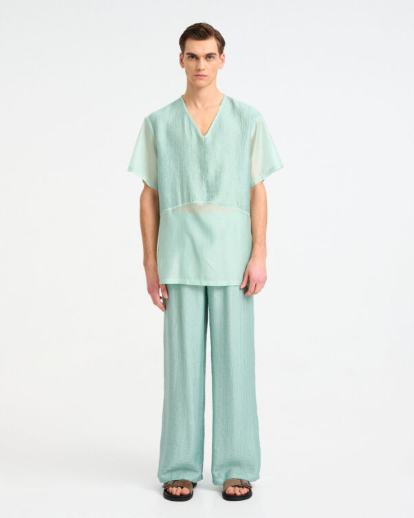 V-Neck Top with Wrinkled Gauze Panels - 006001875m - image 2
