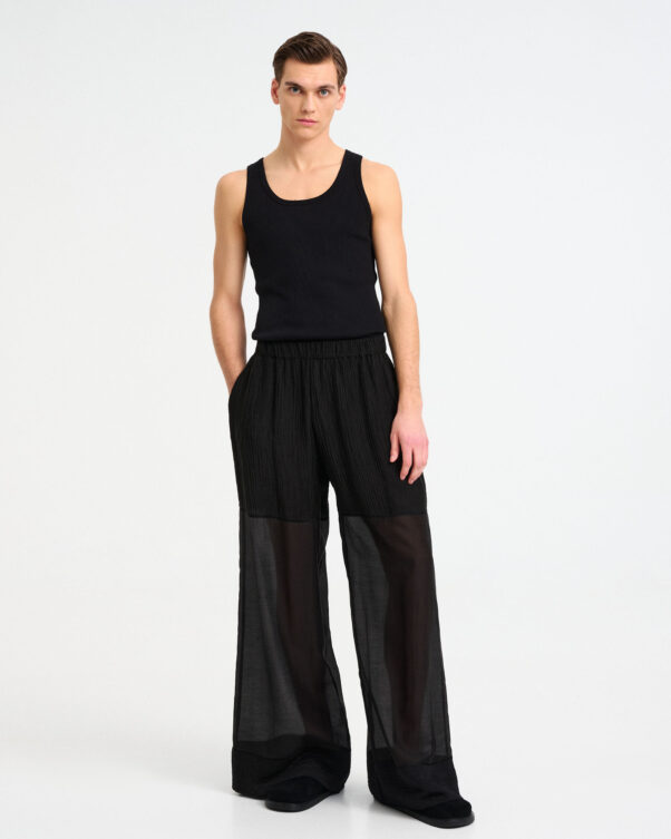 Wide Pants with Wrinkled Gauze Panels - 006003760m - image 1