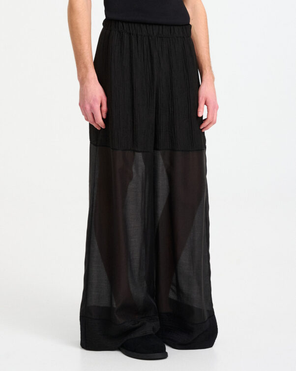 Wide Pants with Wrinkled Gauze Panels - 006003760m - image 2