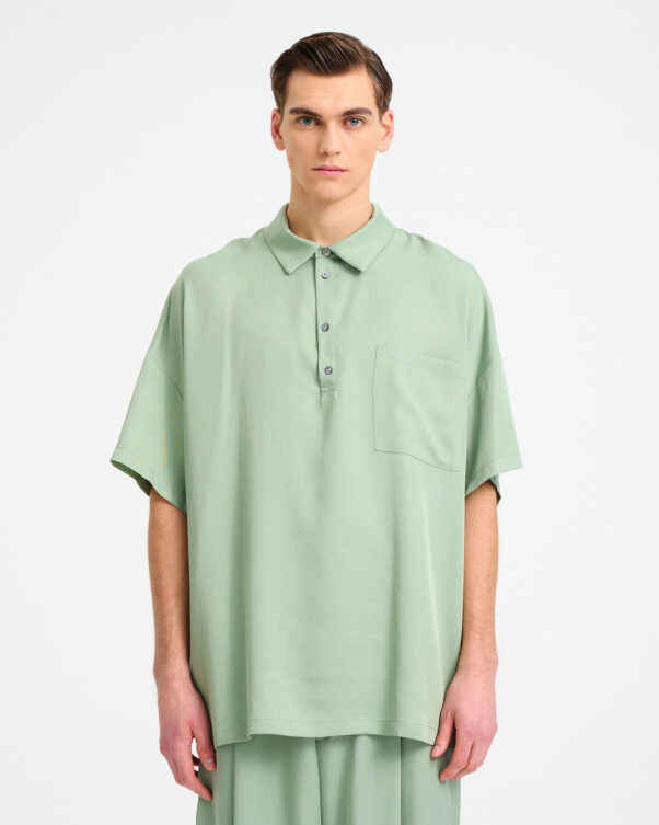 Oversized Lyocell Polo Top - 006661864m - image 1