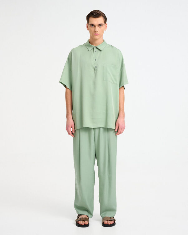 Oversized Lyocell Polo Top - 006661864m - image 2