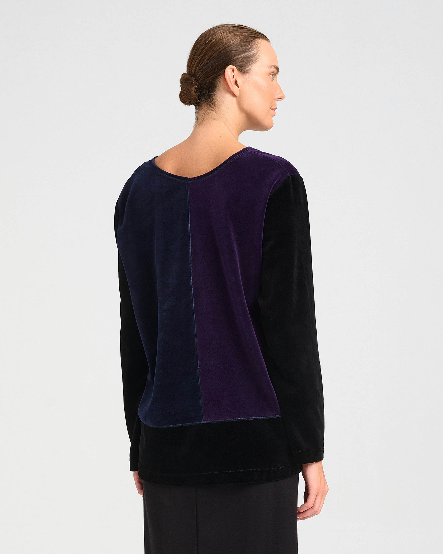 Patchwork Velvet Terry V-Neck Top - 001301338 - image 4