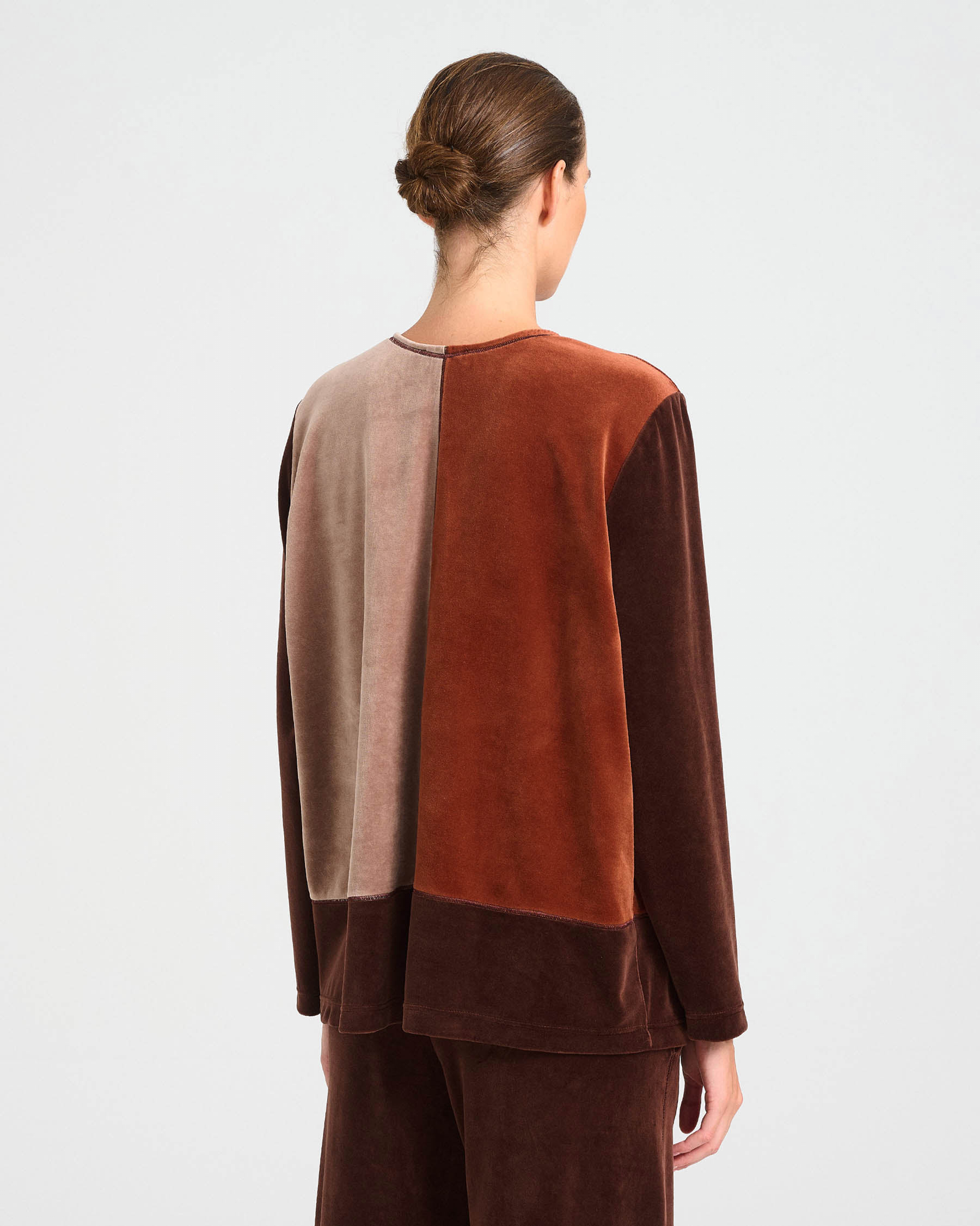 Patchwork Velvet Terry V-Neck Top - 001301338 - image 6