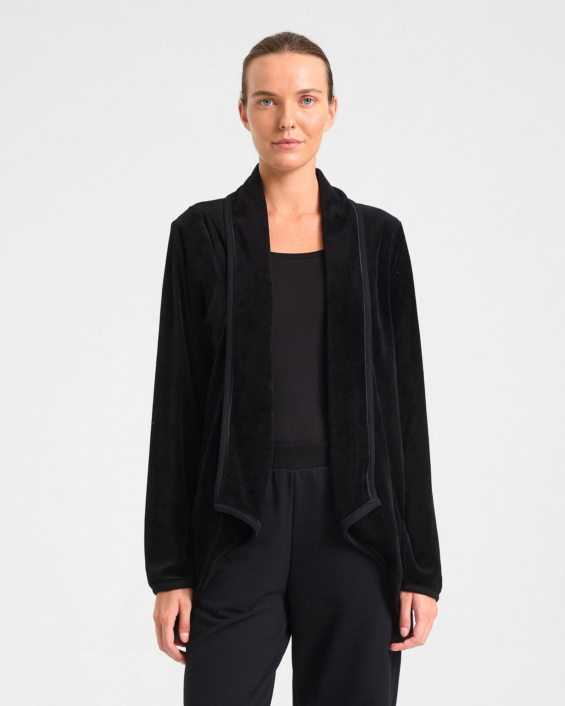 Velvet Terry Cardigan with Waterfall Collar - 001302194 - image 5