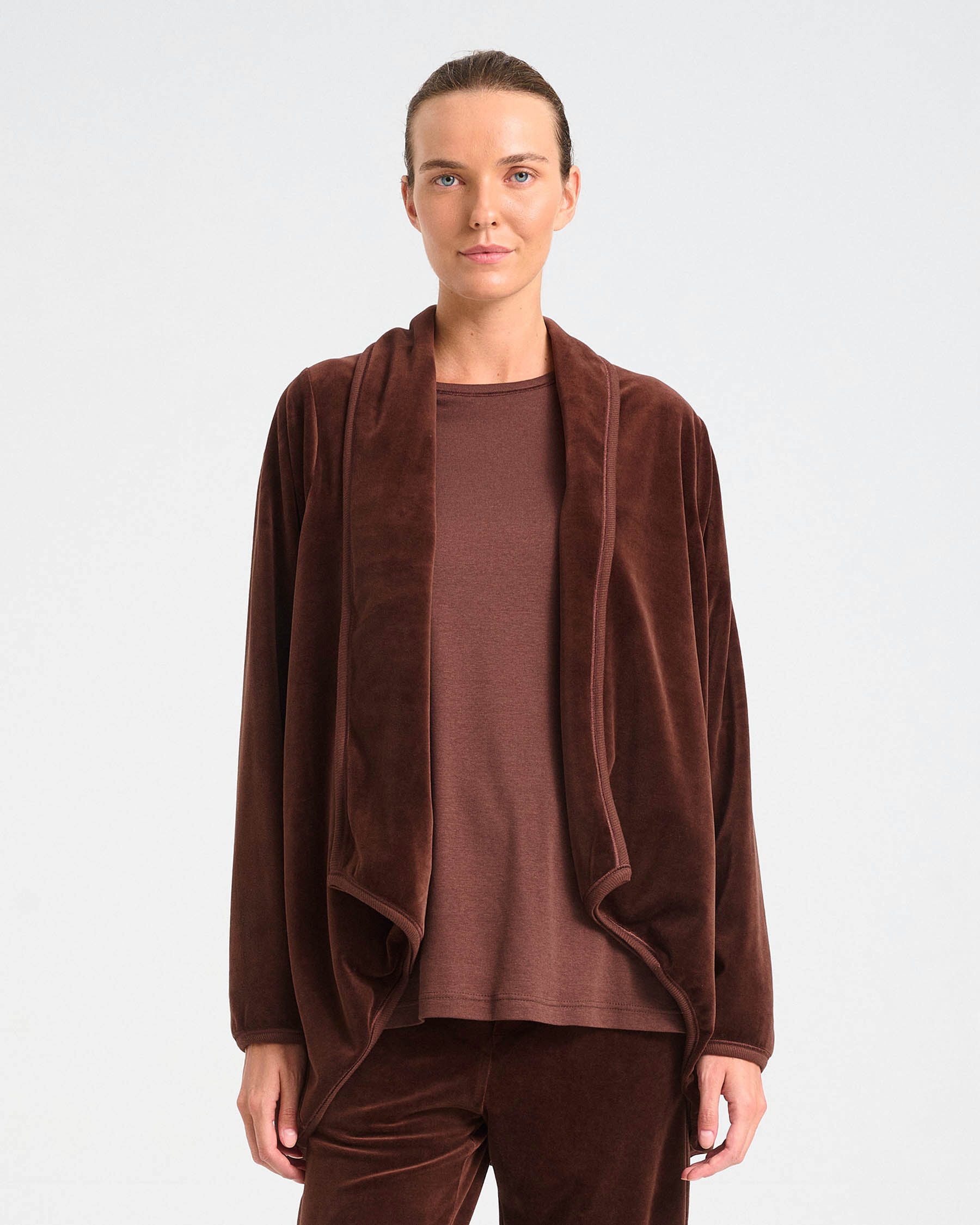 Velvet Terry Cardigan with Waterfall Collar - 001302194 - image 6