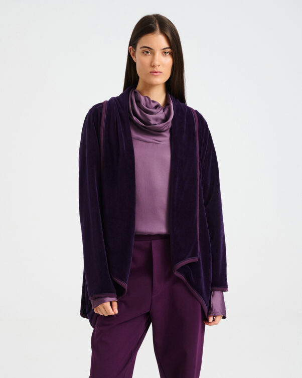 Velvet Terry Cardigan with Waterfall Collar - 001302194 - image 2