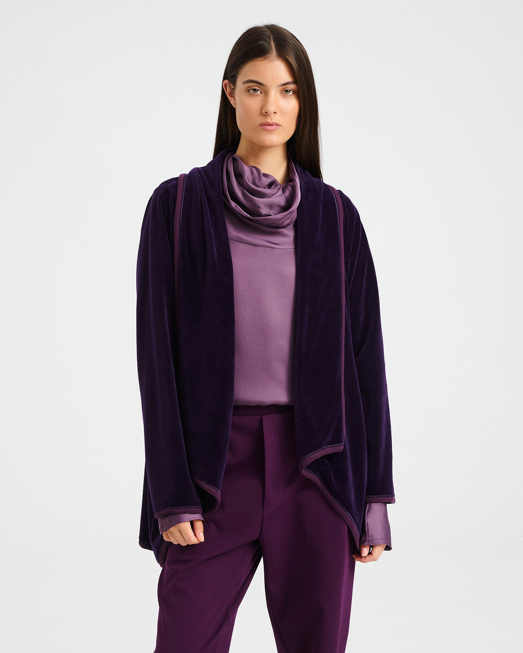 Velvet Terry Cardigan with Waterfall Collar - 001302194 - image 2