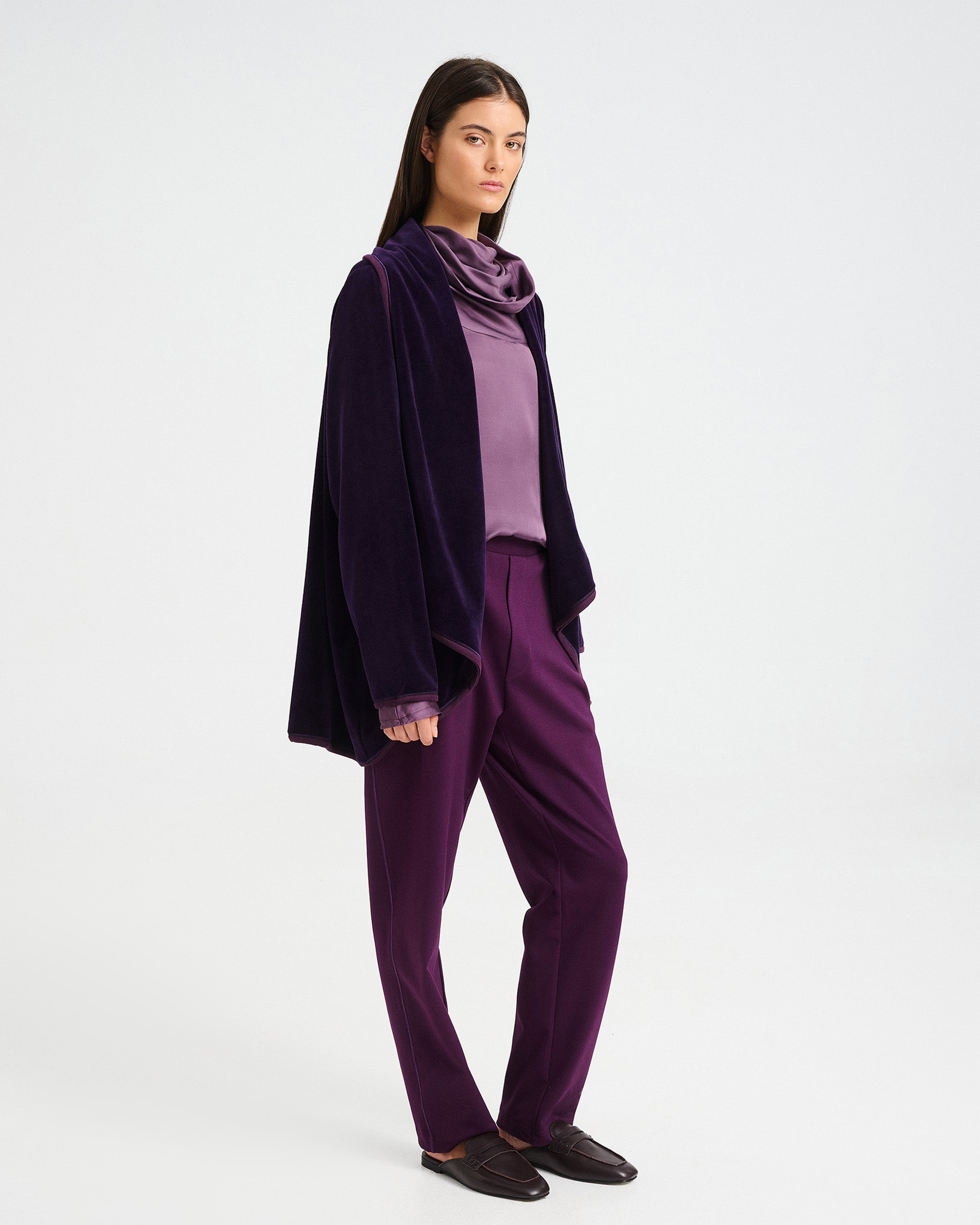Velvet Terry Cardigan with Waterfall Collar - 001302194 - image 3