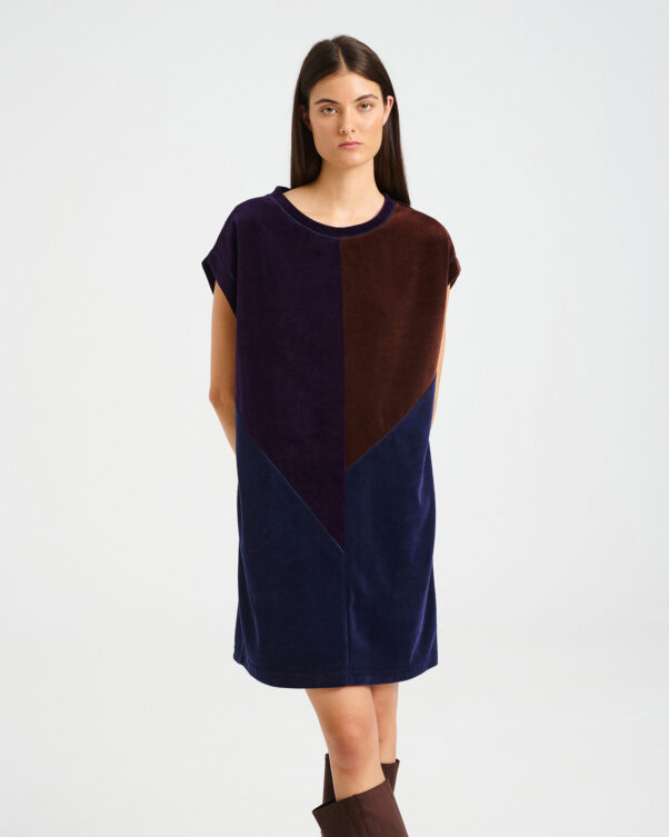 Patchwork Βελούδινο Μίνι Φόρεμα - 001305361 - Εικόνα 2
