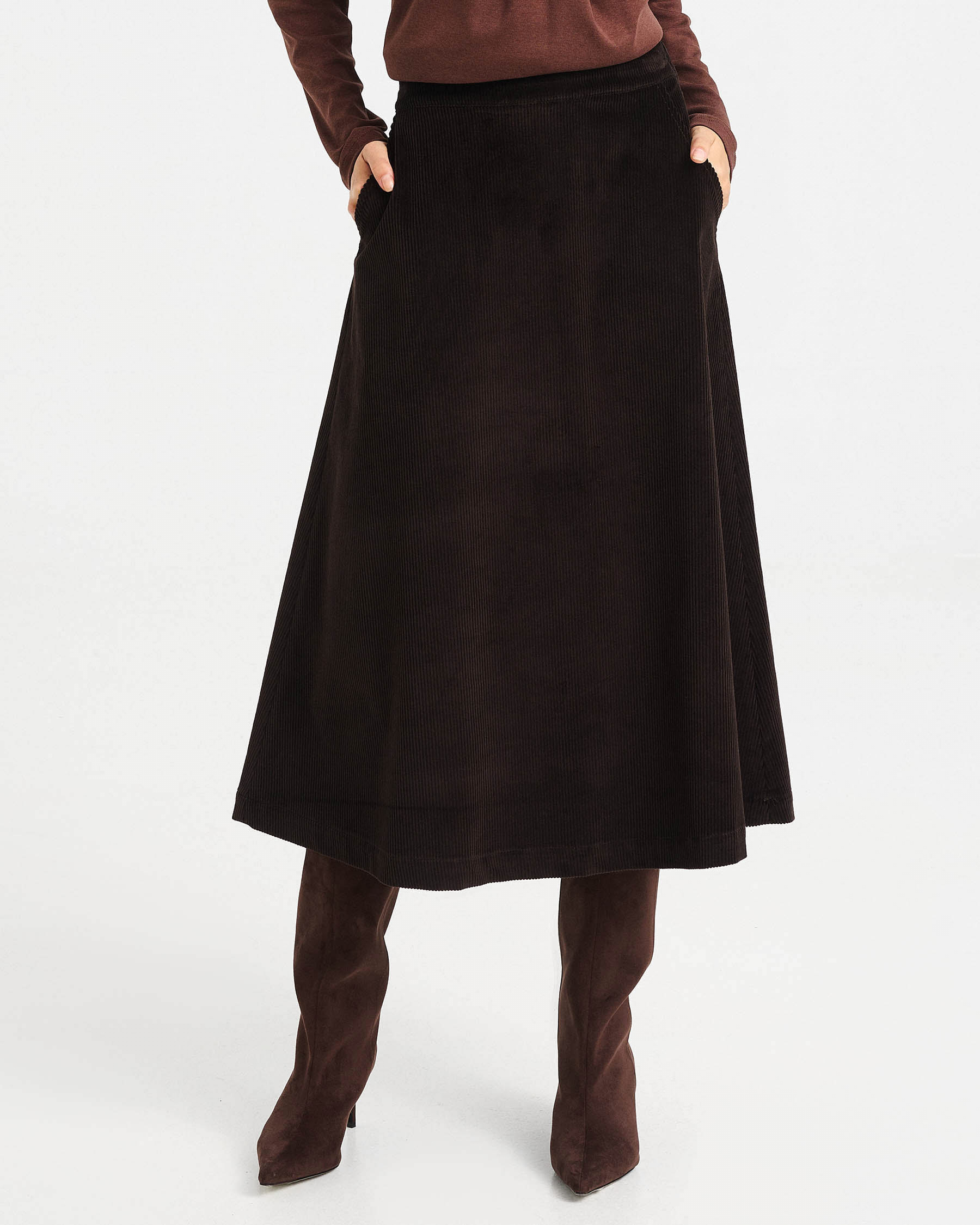 A-Line Corduroy Midi Skirt - 001374177 - image 5