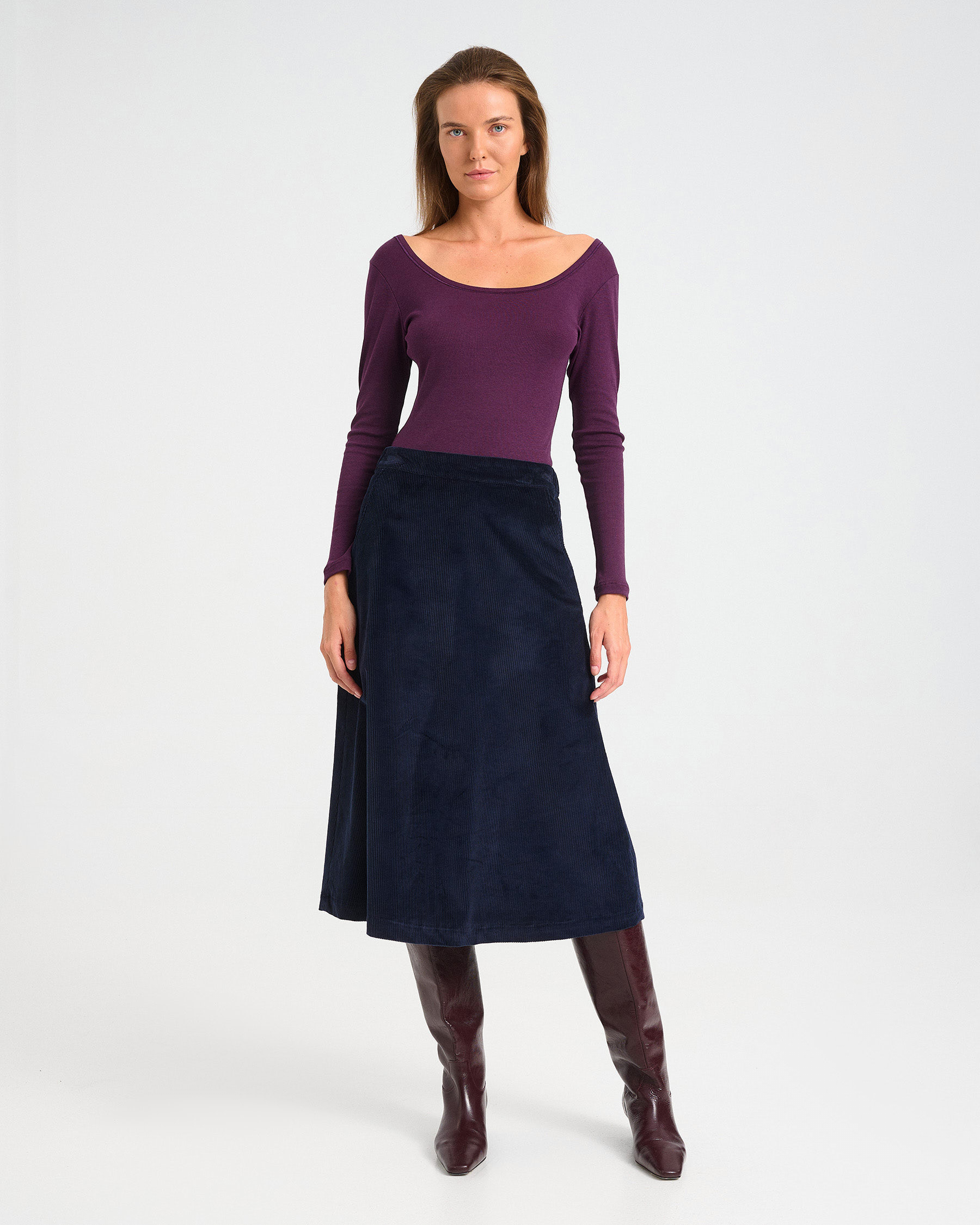 A-Line Corduroy Midi Skirt - 001374177 - image 1