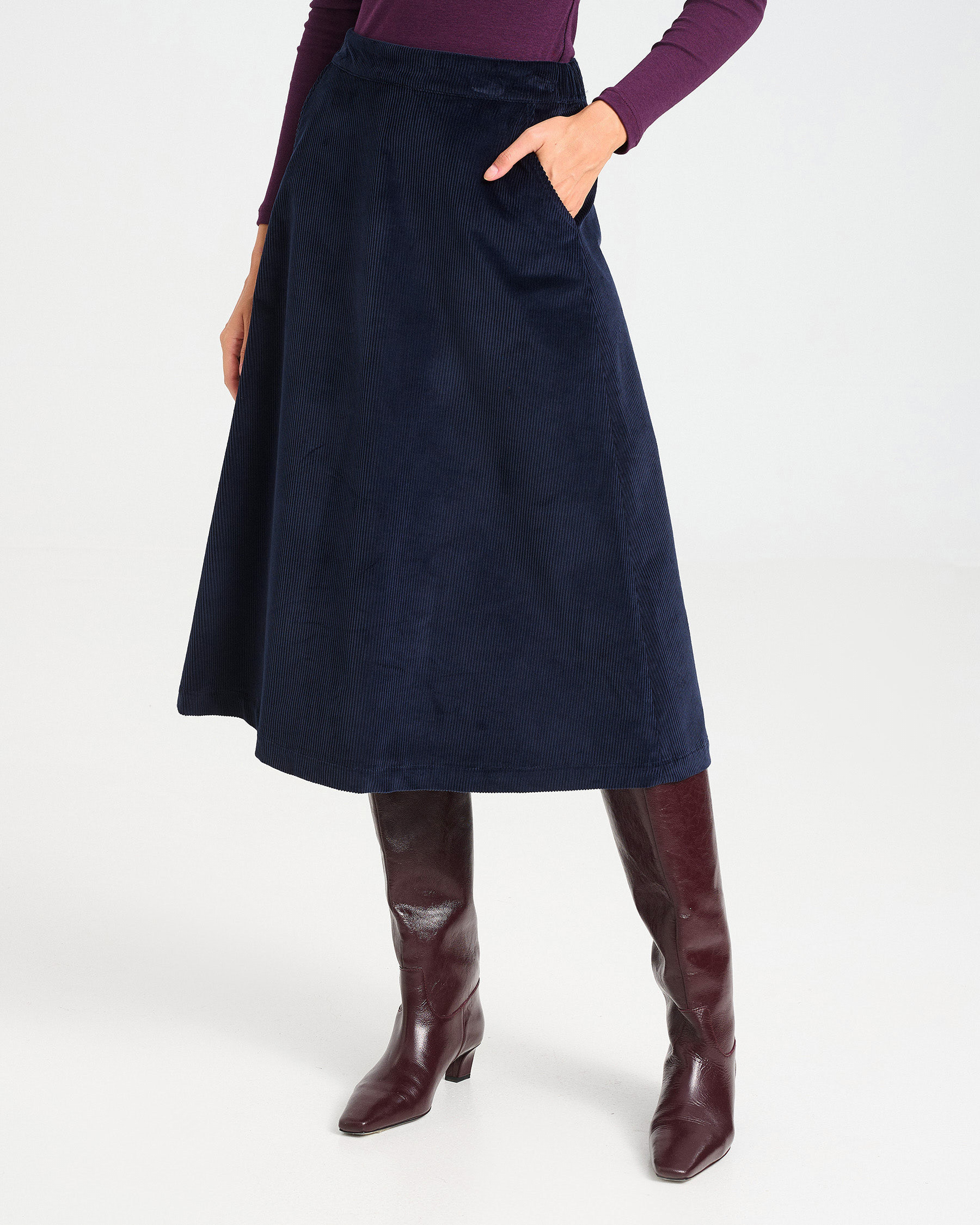 A-Line Corduroy Midi Skirt - 001374177 - image 3