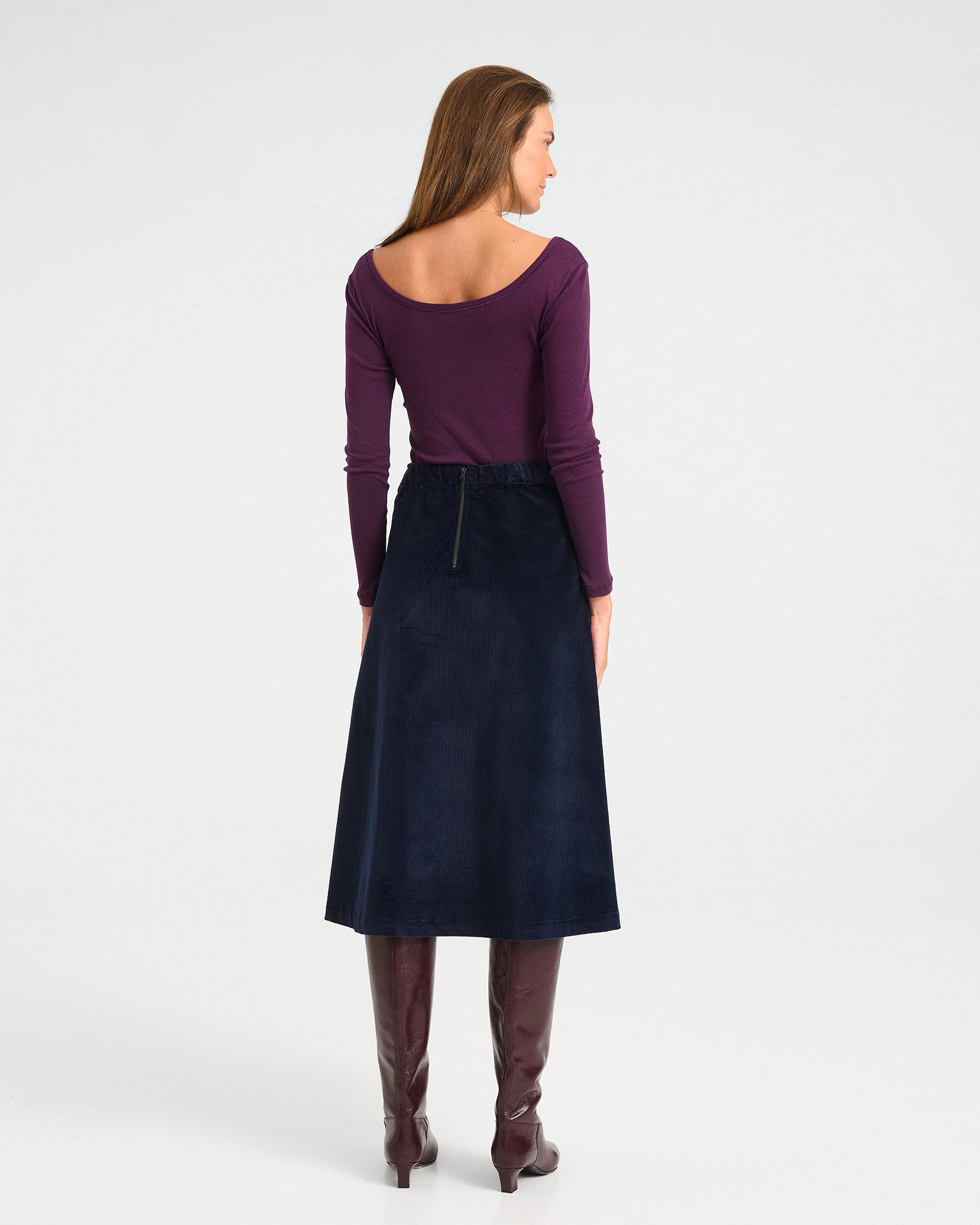 A-Line Corduroy Midi Skirt - 001374177 - image 4