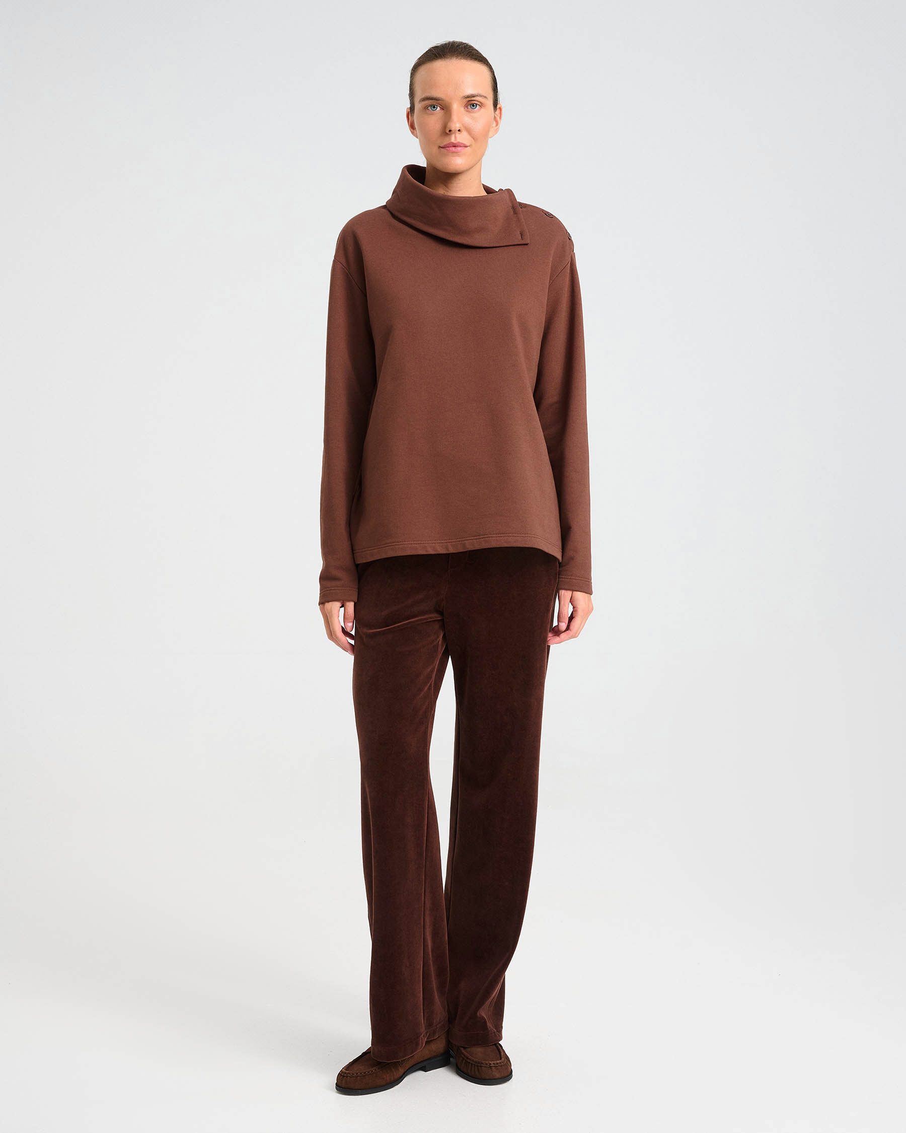 Cotton French Terry Sweatshirt with Asymmetric Buttoned Collar - 001421538 - image 4