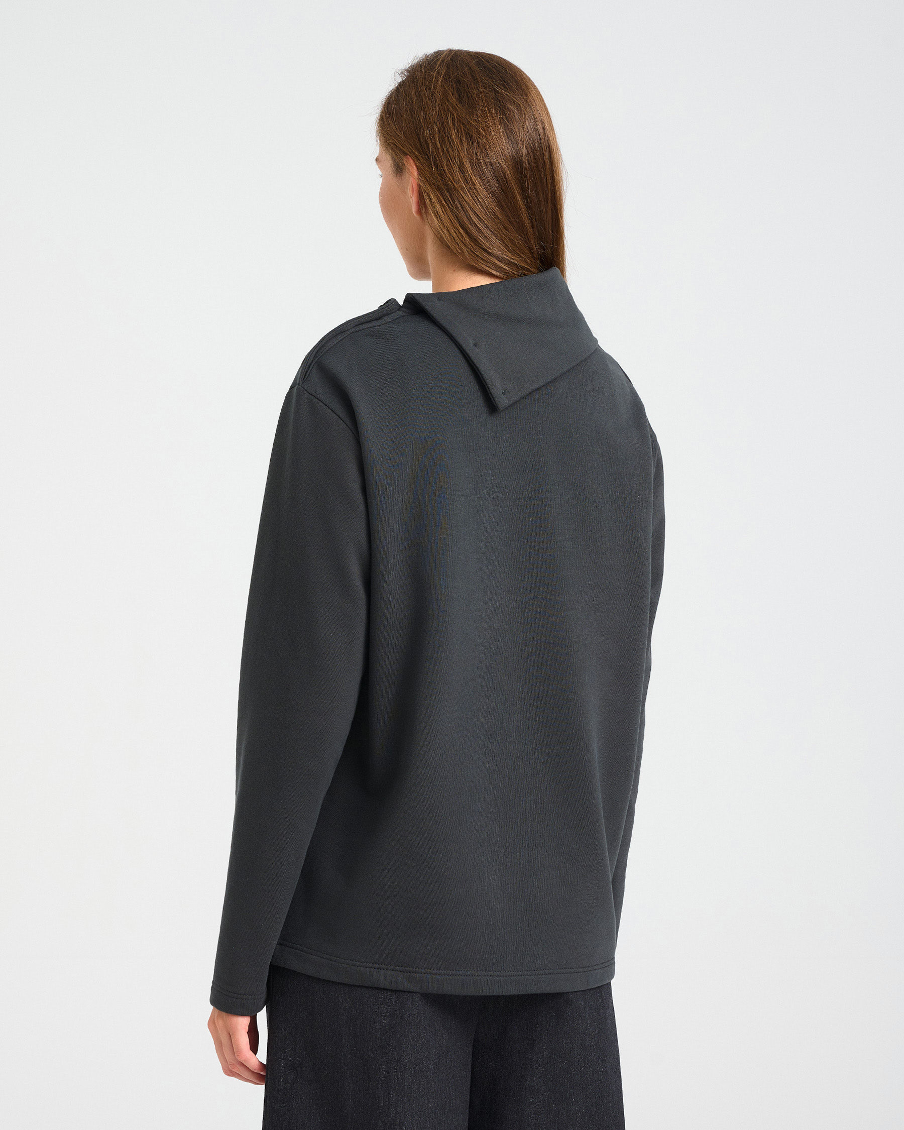 Cotton French Terry Sweatshirt with Asymmetric Buttoned Collar - 001421538 - image 7